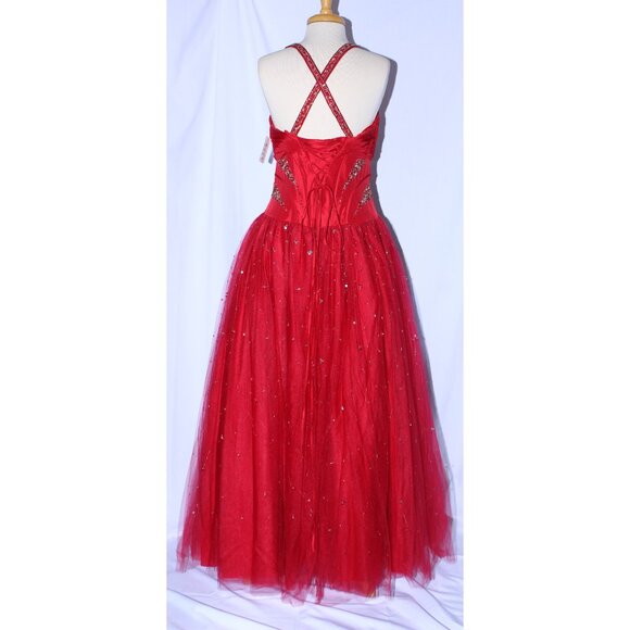 NWOT MayQueen #508 Beaded Taffeta and Tulle Prom Gown With Corset -Size 12-RED - Picture 2 of 6
